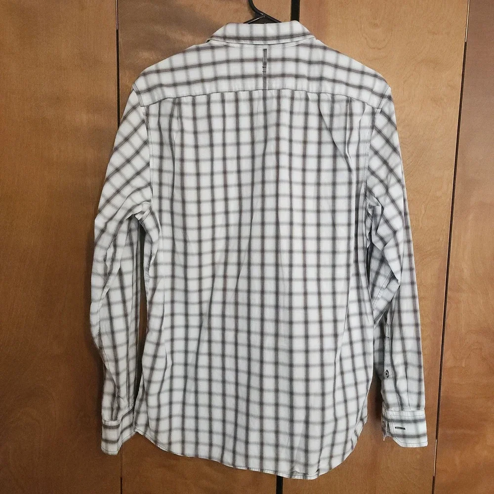 60.Banana Republic Mens Medium Plaid Button Down Shirt White Brown Long Sleeve M